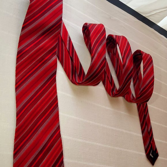 CARLO MONZA, Italian men's tie, 100% SILK, handmade, Patterns: Red stripes - Picture 13 of 15